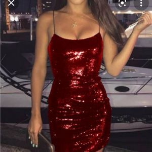 Red Mini Sequins Dress